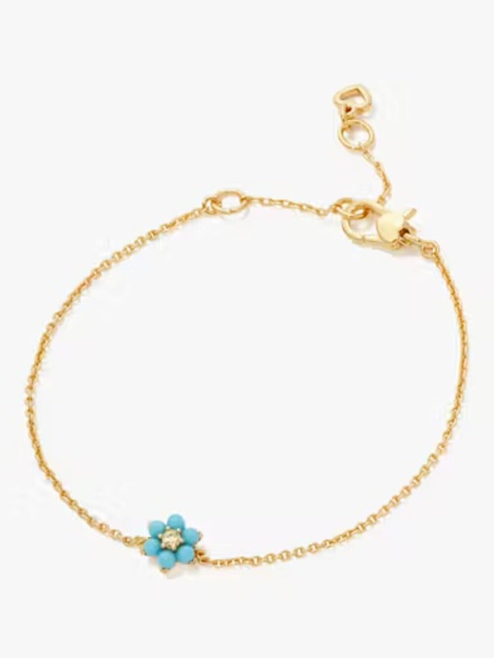 Kate Spade Gold-Tone Turquoise Flower Charm Chain Bracelet Boho Dainty Floral